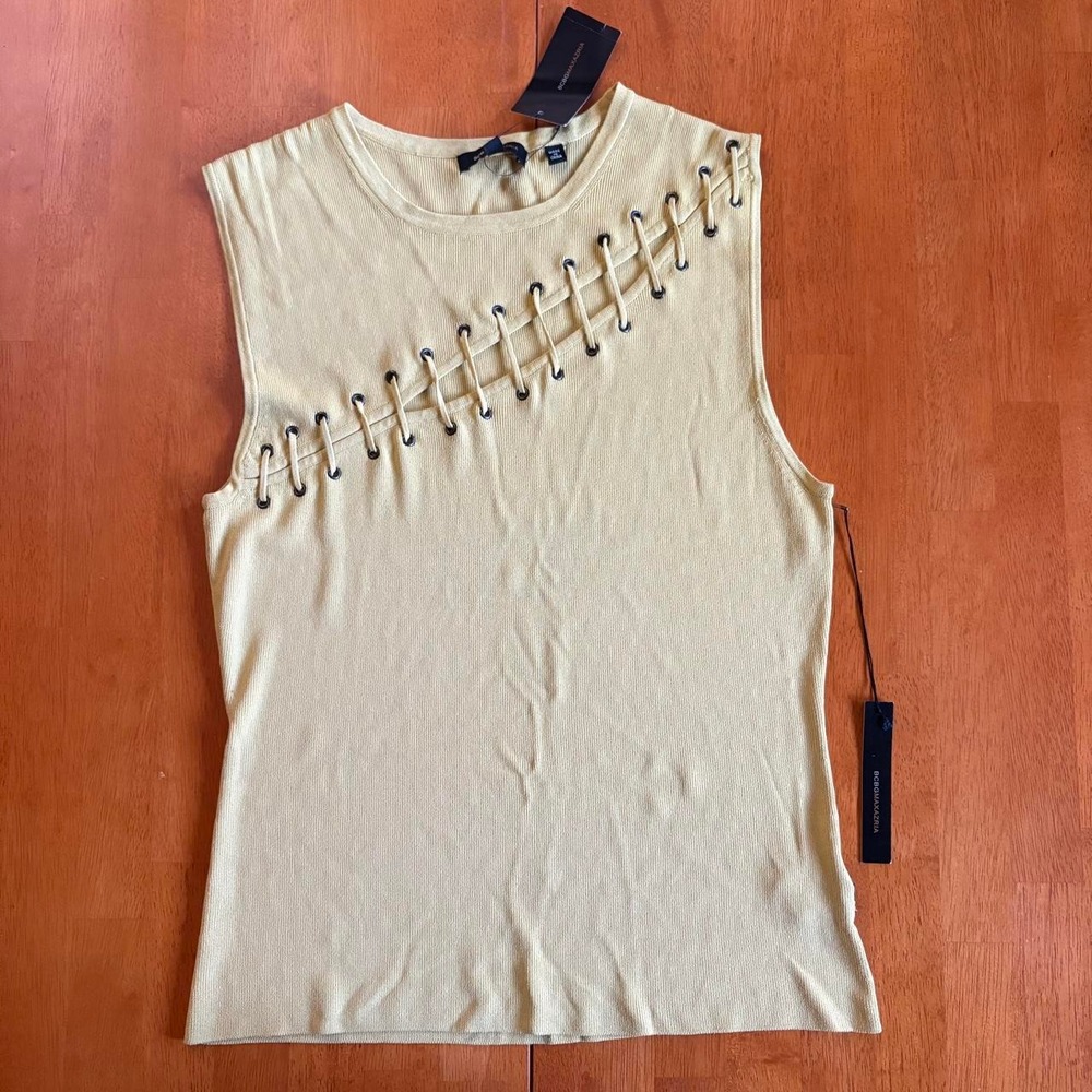 NWT BCBGMAXAZRIA Banana yellow lace up tank top